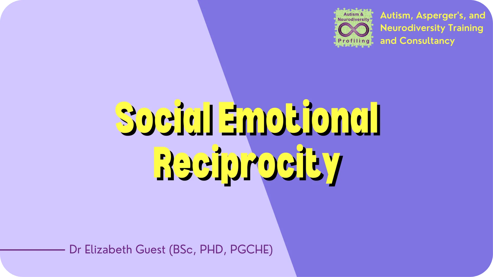 Aspiedent video thumbnail with the title of the video 'Social Emotional Reciprocity' on a purple background.