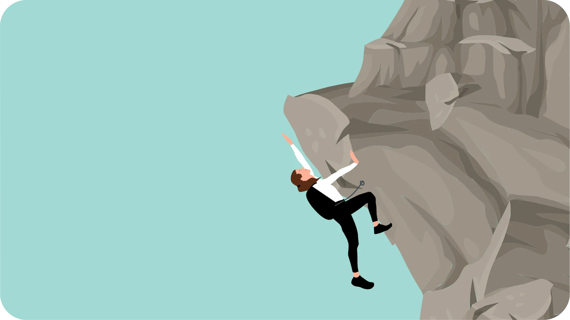 Cartoon of a woman climbing a rock.